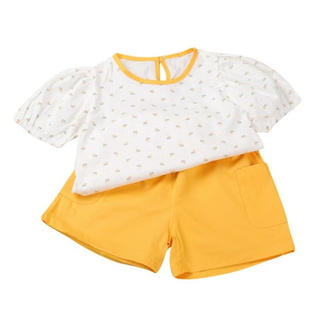 Cute Summer Toddler Girls Outfits Set Girl Floral Short Sleeved Cotton Blend Top And Solid Color Shorts Setoutfits For 3-4 Years
Cute Summer Toddler Girls Outfits Set Girl Floral Short Sleeved Cotton Blend Top And Solid Color Shorts Setoutfits For 3-4 Years