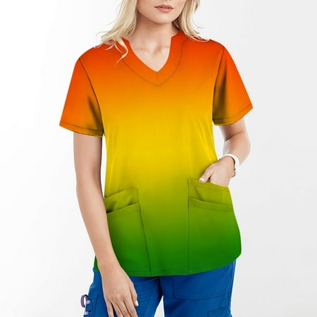 purcolt Plus Size Tops for Women Women s Scrubs Top Summer Short Sleeve Rainbow Color Gradient T-Shirts Nurse Uniform Workwear Medical Scrubs with 4 Pockets Casual Relaxed Fit Blouse
purcolt Plus Size Tops for Women Women s Scrubs Top Summer Short Sleeve Rainbow Color Gradient T-Shirts Nurse Uniform Workwear Medical Scrubs with 4 Pockets Casual Relaxed Fit Blouse