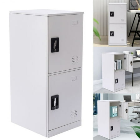 2 Layer Vertical Storage Locker Storage Cabinet w/ Padlock Latch Gym School Home