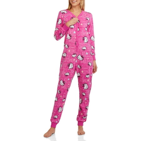 Hello Kitty Women's Licensed Pajama Union Suit Drop Seat One Piece Sleepwear
