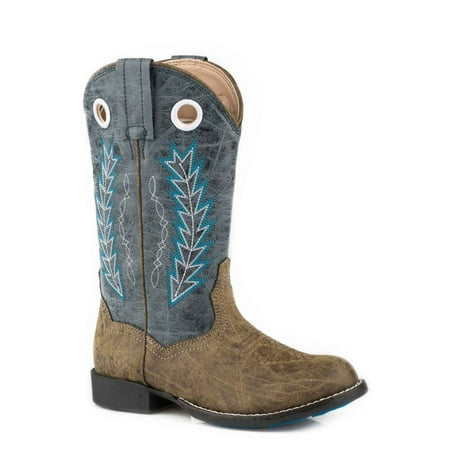 Roper 1222 Brown Faux Leather Vamp Blue Shaft