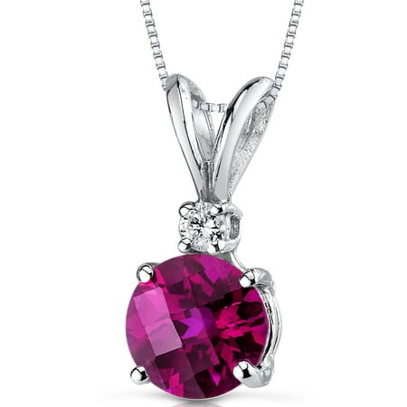 Peora 1.50 Carat T.G.W. Round-Cut Created Ruby and Diamond Accent 14kt White Gold Pendant, 18
