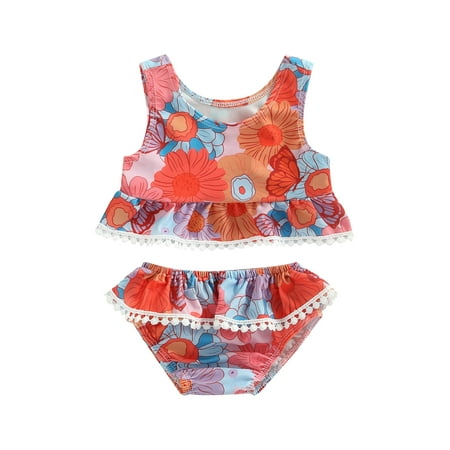 Frobukio Toddler Baby Girls Summer Bikini Set Floral Sleeveless A-Line Tank Tops + Ruffle Triangle Shorts Swimsuit Red 9-12 Months
Frobukio Toddler Baby Girls Summer Bikini Set Floral Sleeveless A-Line Tank Tops + Ruffle Triangle Shorts Swimsuit Red 9-12 Months