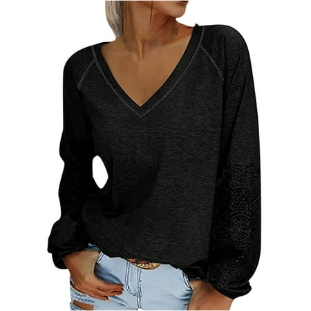 Ladies Solid Color V-neck Stitching Lace Lantern Sleeve Long Sleeve Top Plus Size Loose Fit Sweatshirt Pullover
Ladies Solid Color V-neck Stitching Lace Lantern Sleeve Long Sleeve Top Plus Size Loose Fit Sweatshirt Pullover