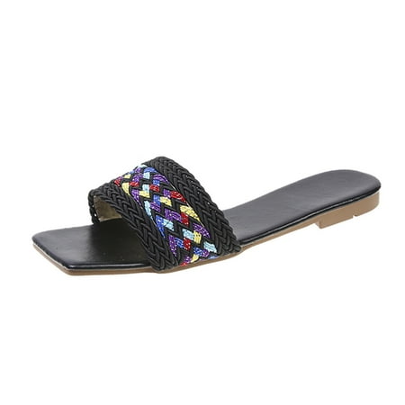Slippers for Women Fashion Spring And Summer Women Slippers Woven Colorful Flat Bottom Large Size Casual Beach Womens Slippers Pu Black 38
Slippers for Women Fashion Spring And Summer Women Slippers Woven Colorful Flat Bottom Large Size Casual Beach Womens Slippers Pu Black 38