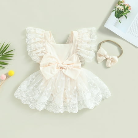 Lamuusaa Infant Baby Girls Romper Dress Lace Flower Fly Sleeve Square Neck Bowknot Bodysuits Summer Jumpsuits with Headband
Lamuusaa Infant Baby Girls Romper Dress Lace Flower Fly Sleeve Square Neck Bowknot Bodysuits Summer Jumpsuits with Headband