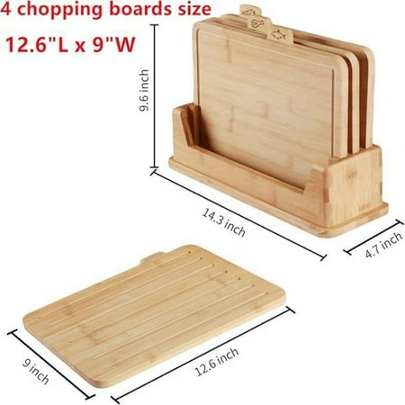 Bamboo Cutting Board Set of 4 - Wood Cutting Board Set with Holder Chopping Boards Set with Food Icons Juice Groove - Ideal for Meat Fish Bread Vegetable Fruit Chopping
Bamboo Cutting Board Set of 4 - Wood Cutting Board Set with Holder Chopping Boards Set with Food Icons Juice Groove - Ideal for Meat Fish Bread Vegetable Fruit Chopping