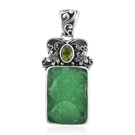 925 Sterling Silver Boho Handmade Pendant Green Jade Peridot for Women Gift Jewelry