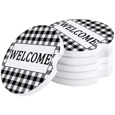 ZHANZZK Welcome Black and White Plaid Set of 2 Car Coaster for Drinks Absorbent Ceramic Stone Coasters Cup Mat with Cork Base for Home Kitchen Room Coffee Table Bar Decor 
ZHANZZK Welcome Black and White Plaid Set of 2 Car Coaster for Drinks Absorbent Ceramic Stone Coasters Cup Mat with Cork Base for Home Kitchen Room Coffee Table Bar Decor