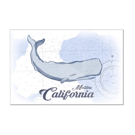 Malibu, California - Whale - Blue - Coastal Icon - Lantern Press Artwork (12x8 Acrylic Wall Art Gallery Quality)