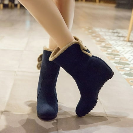 XIAOFFENN Platform Boots for Women Cute Winter Boots for Women Women Warm Solid Boots Round Toe Bow Booties Wedge High Heel Boots Shoes