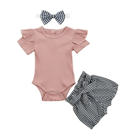 BIZIZA Baby Girl Outfit Set Plaid Shorts Short Sleeve Headwear 3-Piece Ruffle Bodysuit 0-2Y Toddler Pink 90
BIZIZA Baby Girl Outfit Set Plaid Shorts Short Sleeve Headwear 3-Piece Ruffle Bodysuit 0-2Y Toddler Pink 90