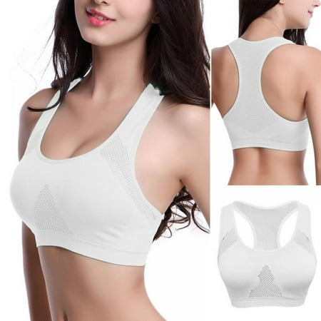 Women Absorb Sweat Top Sports Bra Push Up Padded Running Gym Fitness Top White L