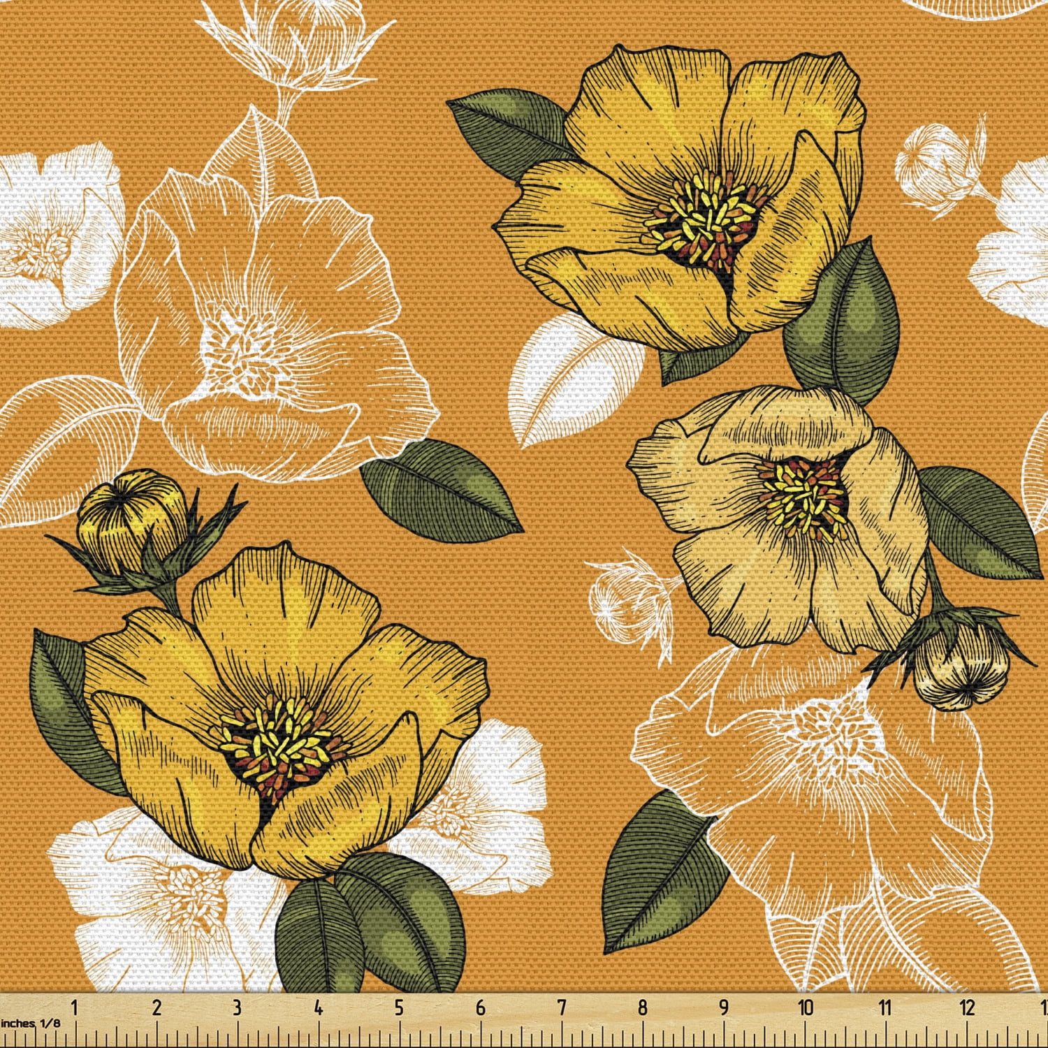 Hawaii Fabric By The Yard Vintage Blossom Floral Illustration With