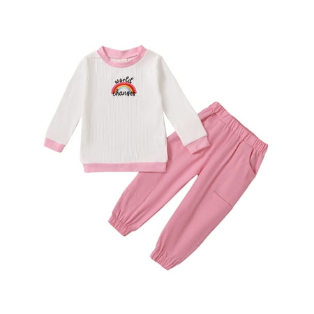 Frobukio 2Pcs Kids Baby Girls Sweet Clothes Set Rainbow Embroidery Long Sleeve Tops + Solid Color Trousers Pink 18-24 Months
Frobukio 2Pcs Kids Baby Girls Sweet Clothes Set Rainbow Embroidery Long Sleeve Tops + Solid Color Trousers Pink 18-24 Months