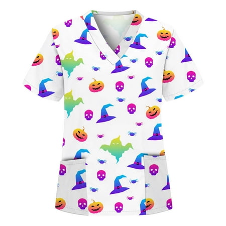 Chiccall Womens Halloween Costumes V-Neck Short Sleeve Nursing Uniform Workwear Funny Halloween Pumpkin Ghost Witches Printed Graphic Tees Blouse Scrubs Tops with Pockets on Clearance
Chiccall Womens Halloween Costumes V-Neck Short Sleeve Nursing Uniform Workwear Funny Halloween Pumpkin Ghost Witches Printed Graphic Tees Blouse Scrubs Tops with Pockets on Clearance