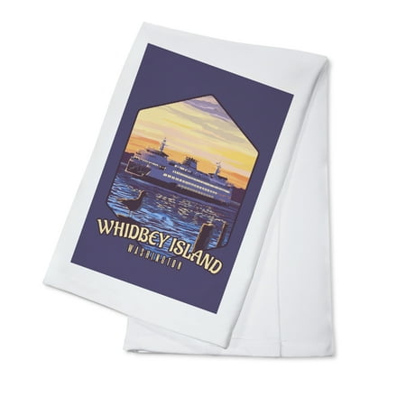 

Decorative Tea Towel Apron Whidbey Island Washington Ferry Sunset and Gull Contour Unisex Adjustable Organic Cotton