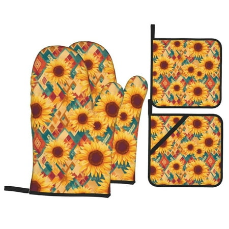 Oven Mitts and Pot Holders Sets 4 pcs - Diamond Bohemian Sunflower Heat Resistant Silicone Oven Gloves with Non-Slip Silicone Surface and hot pads for kitchen Baking Cooking BBQ 
Oven Mitts and Pot Holders Sets 4 pcs - Diamond Bohemian Sunflower Heat Resistant Silicone Oven Gloves with Non-Slip Silicone Surface and hot pads for kitchen Baking Cooking BBQ