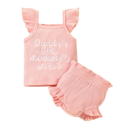 Canrulo Newborn Baby Girls 2Pcs Ribbed Clothes Infant Letter Print Fly Sleeve T-Shirt Tops and Shorts Set Pink 0-6 Months
Canrulo Newborn Baby Girls 2Pcs Ribbed Clothes Infant Letter Print Fly Sleeve T-Shirt Tops and Shorts Set Pink 0-6 Months