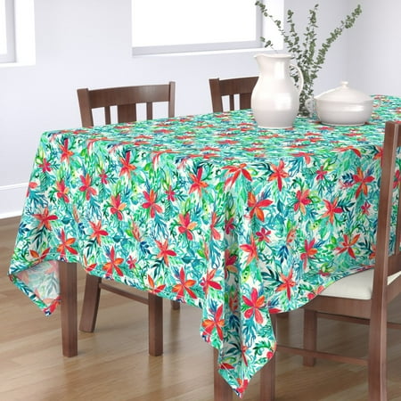 Tablecloth Tropical Jungle Hibiscus Watercolor Floral Summer Cotton Sateen