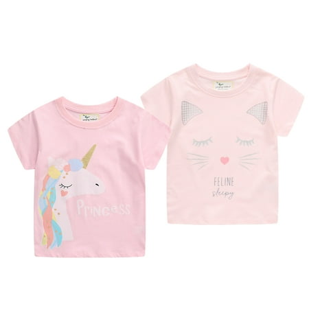 

GYRATEDREAM Girls Short Sleeve Shirt Toddler Crewneck Tops Unicorn Tee Summer Clothes 2-7 Years