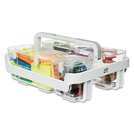 Stackable Caddy Organizer with S M and L Containers Plastic 10.5 x 14 x 6.5 White Caddy/Clear Containers