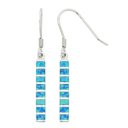 Beaux Bijoux Sterling Silver Created Blue Opal Vertical Bar Dangle Earrings