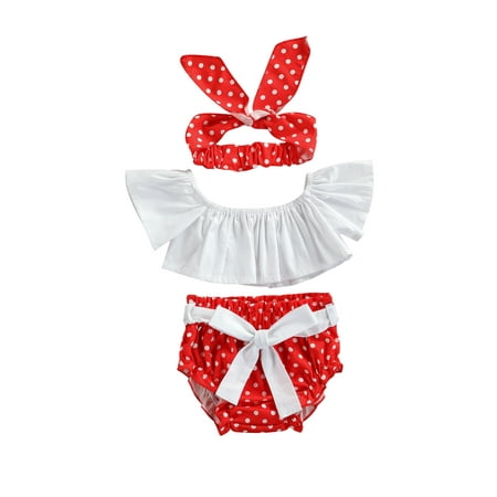 Toddler Summer Outfit Girls Crop Tops Polka Dot Briefs Hairband