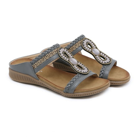 Women‘s Boho Round Toe Flat Sandals Open Toe Slip-on Rhinestone Decor Comfy Slippers Women‘s Beachwear Slides
Women‘s Boho Round Toe Flat Sandals Open Toe Slip-on Rhinestone Decor Comfy Slippers Women‘s Beachwear Slides