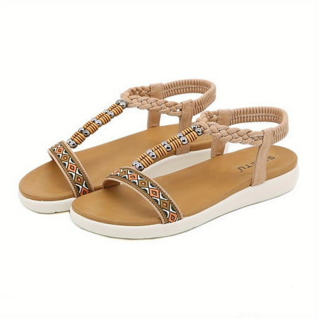 Women‘s Boho Beads Braided T-strap Flat Sandals Comfortable Open Toe Elastic Strap Slip On Shoes Casual Beach Sandals
Women‘s Boho Beads Braided T-strap Flat Sandals Comfortable Open Toe Elastic Strap Slip On Shoes Casual Beach Sandals