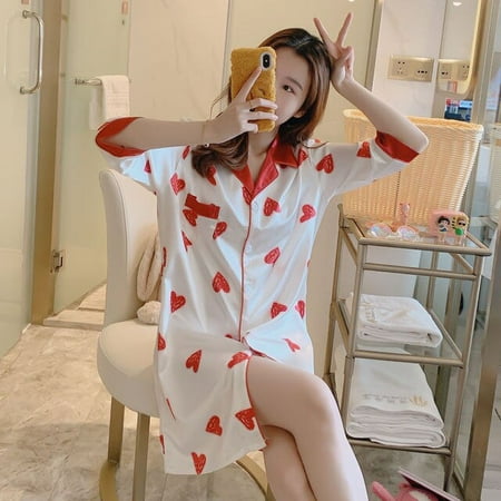 CoCopeaunt Nightgowns Women Korean-style Silk Half-sleeve Turn-down Collar Loose Sleep-shirts Sweet Girls Trendy Printed Comfortable Simple
CoCopeaunt Nightgowns Women Korean-style Silk Half-sleeve Turn-down Collar Loose Sleep-shirts Sweet Girls Trendy Printed Comfortable Simple