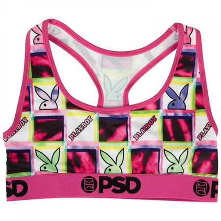 Playboy 859606-medium Checkerboard PSD Sports Bra Red & White - Medium