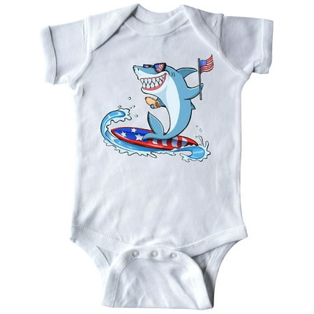 Inktastic Fourth of July Shark Surfing Gift Baby Boy or Baby Girl Bodysuit