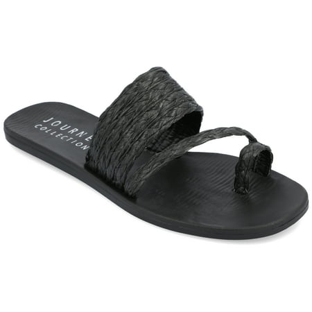 Journee Collection Womens Zindy Raffia Slip On Slide Sandal