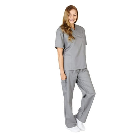 Women s Scrub Sets Scrub Top and Pants (Grey XX-Large)