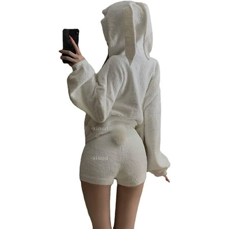 PIKADINGNIS 2PCS Kawaii Pajamas Set Kawaii Clothes Fuzzy Pajamas Set Loungewear Set Coquette Clothes