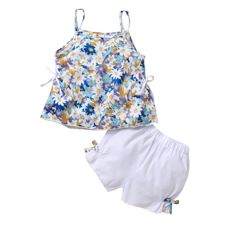 One Opening Toddler Kid Baby Girl Summer Outfits Floral Daisy Tank Top Shorts