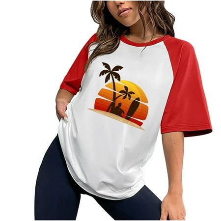Summer Blousees for Women 2023 Women s Fashion Summer Round Neck Leisure Short Sleeve Beach Setting Sun Printed Tops Loose Proclub Shirts Red L
Summer Blousees for Women 2023 Women s Fashion Summer Round Neck Leisure Short Sleeve Beach Setting Sun Printed Tops Loose Proclub Shirts Red L