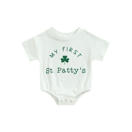 Baby Girls Boys St. Patrick s Day Romper Cartoon Shamrock Letter Hat Print Short Sleeve O-Neck Playsuit
Baby Girls Boys St. Patrick s Day Romper Cartoon Shamrock Letter Hat Print Short Sleeve O-Neck Playsuit