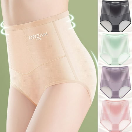 

harmtty Women Panties High Waist Seamless No Trace Solid Color Intimate Butt-lifted Slimming Anti-shrink Women Underpants for Daily Wear Black