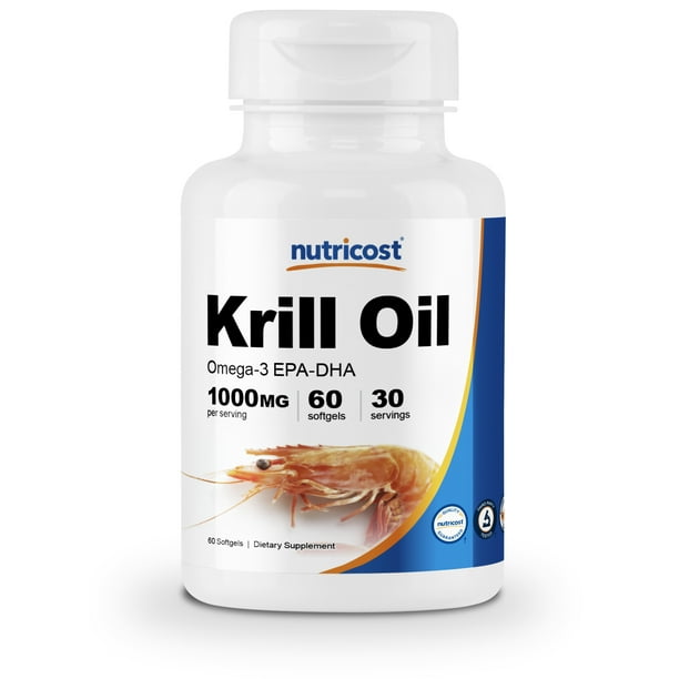 Nutricost Krill Oil 1000 mg, 60 ct Liquid Omega 3 EPA-DHA Softgels