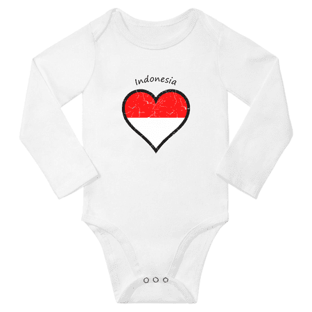 Indonesia Flag Heart Love Baby Long Sleeve Clothing Bodysuits (White 6 Months)
