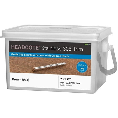 Headcote 7 x 1-5/8 - 34 Brown - Stainless Steel Trim Head Deck Screws - 350 pc. Deck Pack for 100 Sq. Ft. of Decking - STX34T07162 (Single Pack)
Headcote 7 x 1-5/8 - 34 Brown - Stainless Steel Trim Head Deck Screws - 350 pc. Deck Pack for 100 Sq. Ft. of Decking - STX34T07162 (Single Pack)
