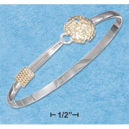 Sterling Silver Gold Plated Sand Dollar Bangle Bracelet with Hook Closure