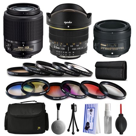 Nikon 55-200mm Lens 2156 + 50mm f\/1.8G + 6.5mm f\/3.5 Fisheye Lens Bundle Package + Filters & Accessories for Nikon DF D7200 D7100 D7000 D5500 D5300 D5200 D5100 D5000 D3300 D3200 D3100 D3000 D300S D90 Nikon 55-200mm Lens 2156 + 50mm f\/1.8G + 6.5mm f\/3.5 Fisheye Lens Bundle Package + Filters & Accessories for Nikon DF D7200 D7100 D7000 D5500 D5300 D5200 D5100 D5000 D3300 D3200 D3100 D3000 D300S D90