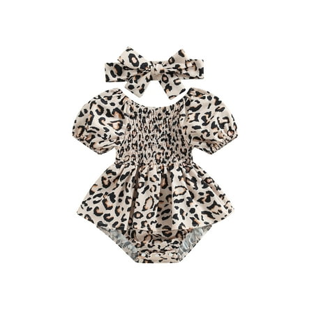 One opening Baby Girls Summer Romper Dress Sets Short Sleeve Off-shoulder Heart/Leopard Print A-line Dress with Headband
One opening Baby Girls Summer Romper Dress Sets Short Sleeve Off-shoulder Heart/Leopard Print A-line Dress with Headband