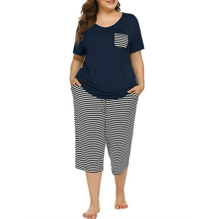 Langwyqu Plus Size Stripe Print Women Casual 2 Pieces Pajamas Set Short Sleeve Shirt & Pants Suit
Langwyqu Plus Size Stripe Print Women Casual 2 Pieces Pajamas Set Short Sleeve Shirt & Pants Suit