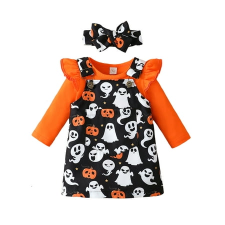 PBaeM Newborn Baby Girls Adjustable Strap Cartoon Long Sleeve 3Pcs Outfit Sets