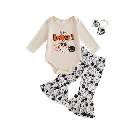 Binshrliy 3pcs Baby Girl Halloween Outfits Pants Set Newborn Letter Print Long Sleeve Romper Tops + Flare Trousers + Headband 3M 6M 12M 18M Infant Fall Casual Clothes
Binshrliy 3pcs Baby Girl Halloween Outfits Pants Set Newborn Letter Print Long Sleeve Romper Tops + Flare Trousers + Headband 3M 6M 12M 18M Infant Fall Casual Clothes