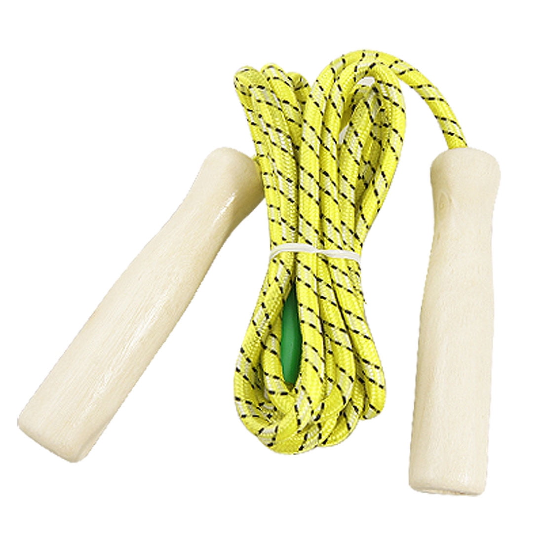 Wooden Handle Rubber Band Exercise Gym Skipping Rope Yellow 2.3 Meters